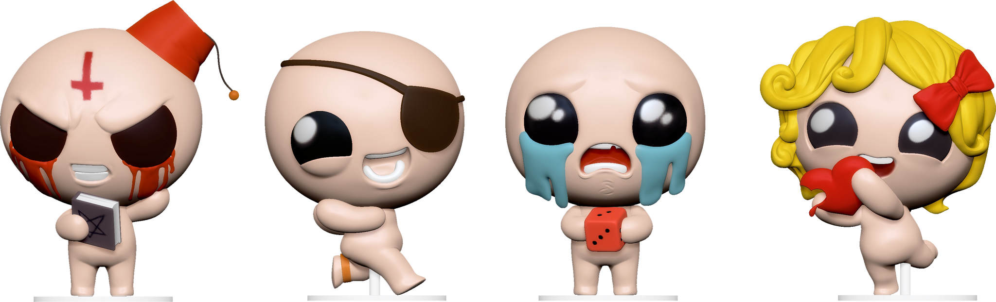 From Edmund:
"The Binding of Isaac finally has official professionally manufactured vinyl toys!  these bad boi's are all exclusive to kickstarter and will be sent to all backers of The Hoarder tier and above!"