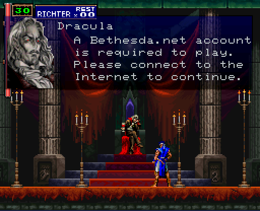 REST 0 RICHTER Dracula A Bethesda.net is requ ired to play. P lease connect to Internet to continue. account the T