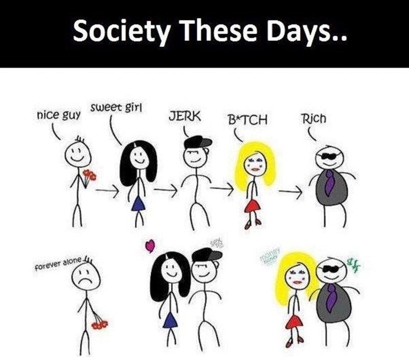 Society These Days.. nice guy Sweet girl JERK BTCH Rich forever alone money one