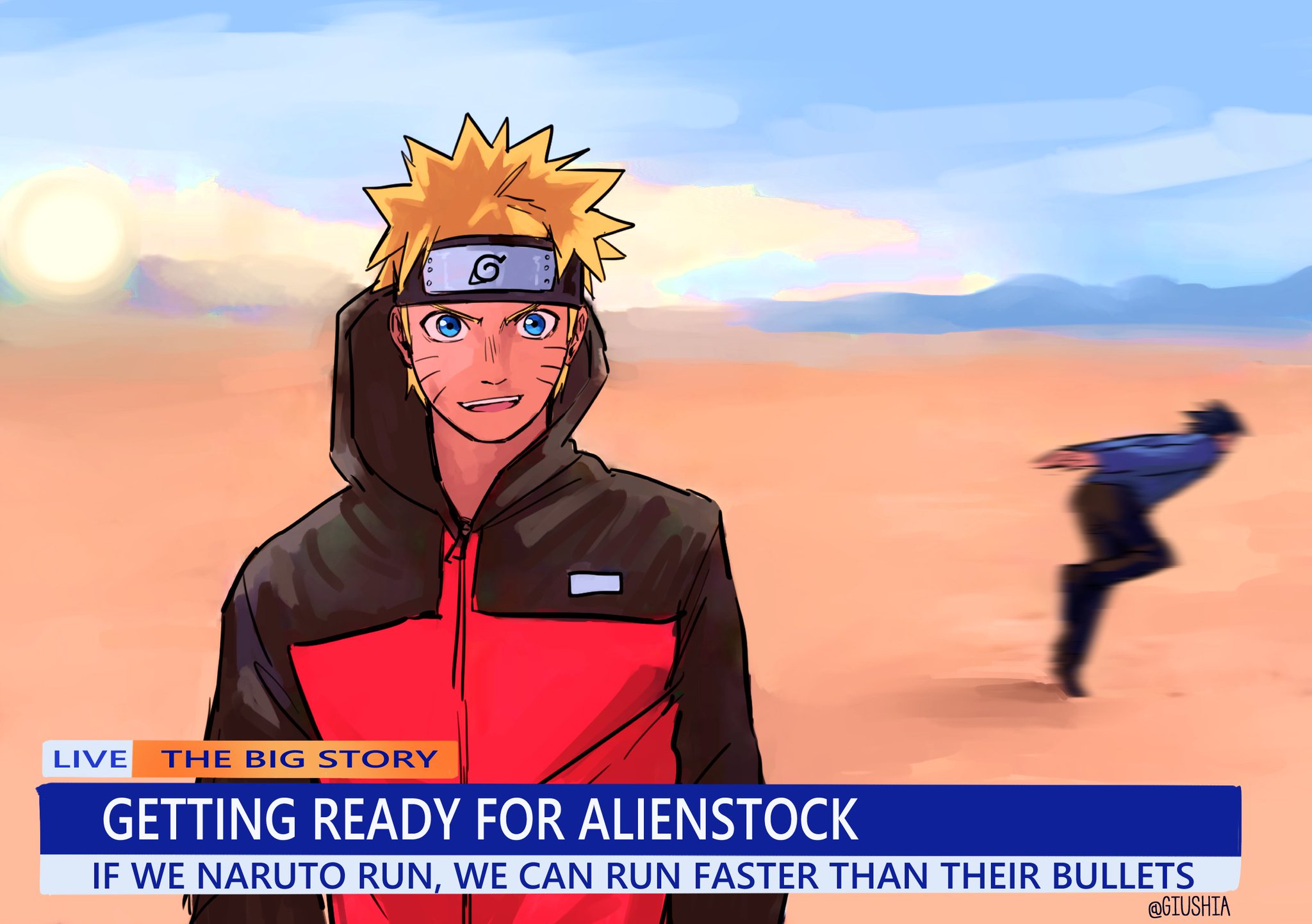 LIVE THE BIG STORY GETTING READY FOR ALIENSTOCK IF WE NARUTO RUN, WE CAN RUN FASTER THAN THEIR BULLETS @GIUSHIA