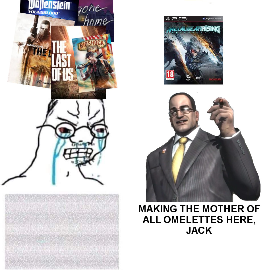 Wollensjein n 20ne home YOUNGBLOOD *Playstation Notwork ESZ 7 ELALOEARAISING THE BOSHOCK THE THE FE LAST SPEC OPS OF US 18 KONAMI MAKING THE MOTHER OF ALL OMELETTES HERE, JACK