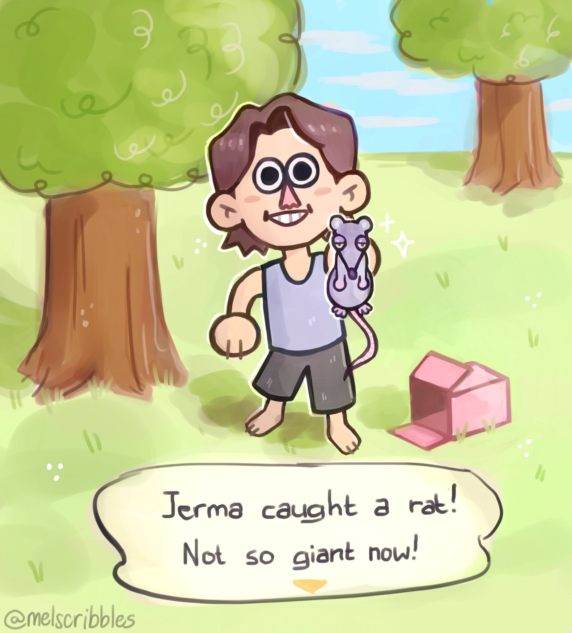 Jerma caught a rat! Not so giant now! @melscribbles