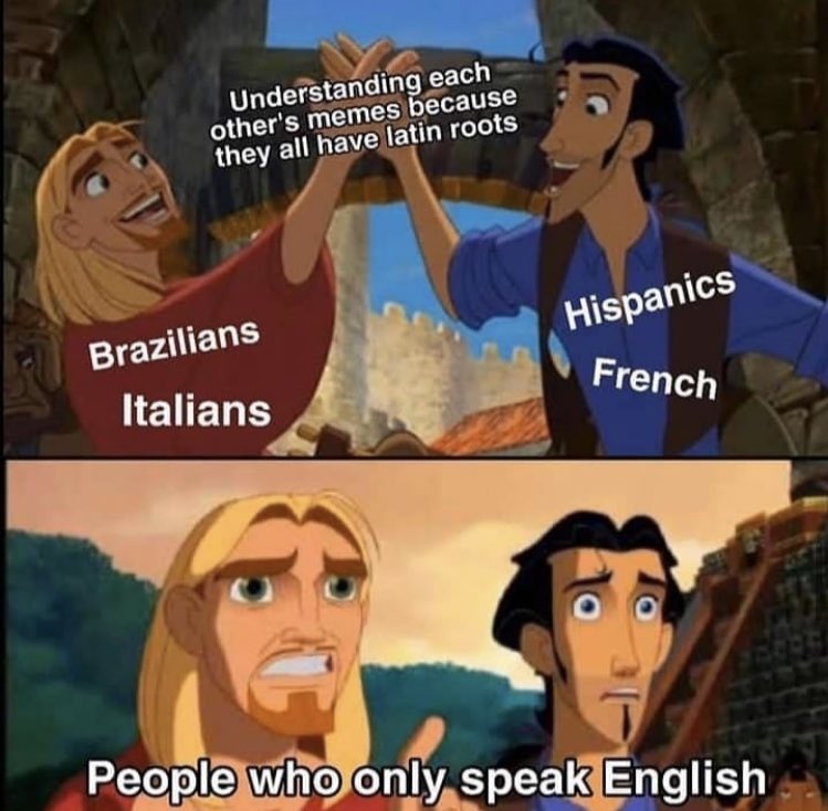 Understanding each other's memes because they all have latin roots Brazilians Hispanics Italians French People who only speak English