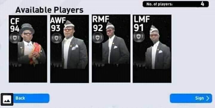 No. of players 4 CF 94 Available Players AWF 93 RMF 92 LMF 91 Back Sign