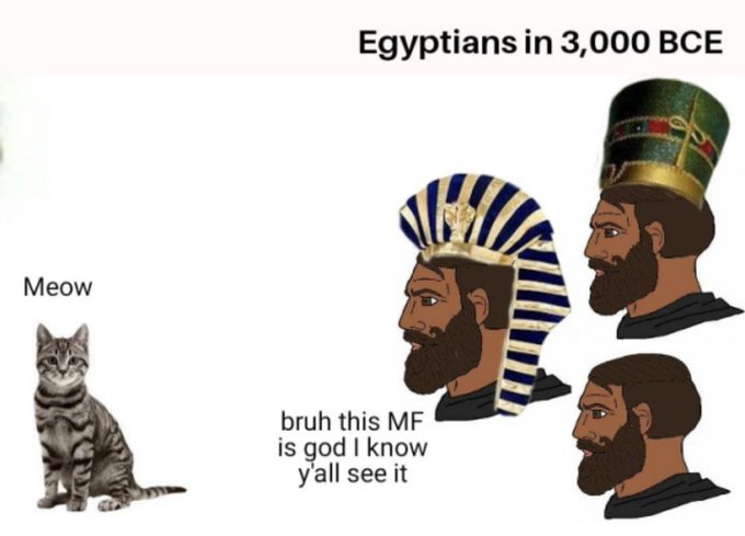 Egyptians in 3,000 BCE Мeow bruh this MF is god I know y'all see it