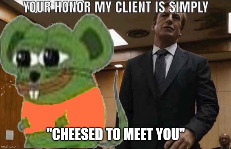 YOUR HONOR MY CLIENT IS SIMPLY "CHEESED TO MEET YOU" imgflip.com