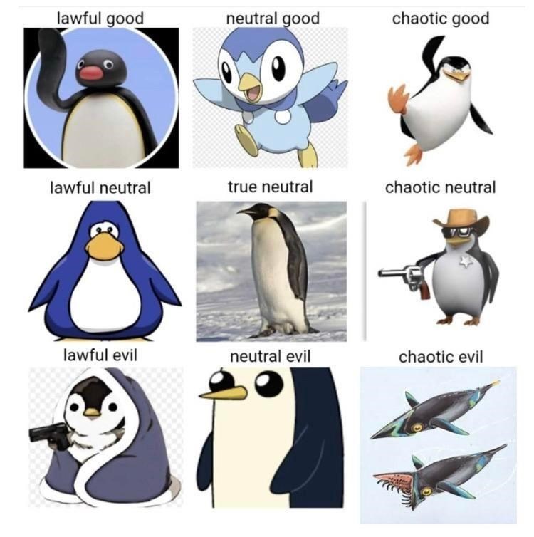 lawful good neutral good chaotic good lawful neutral true neutral chaotic neutral lawful evil neutral evil chaotic evil