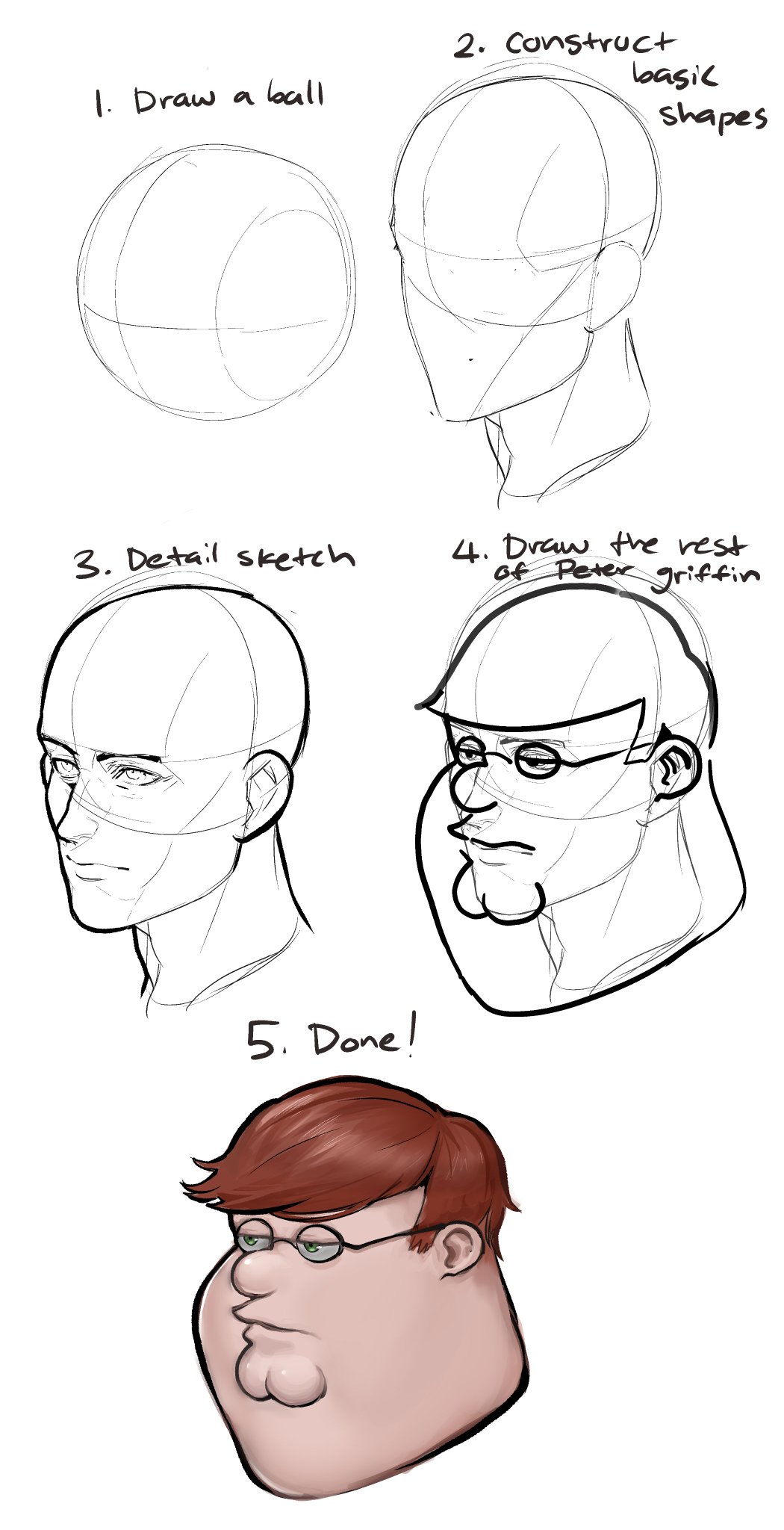 how to draw peter griffin face