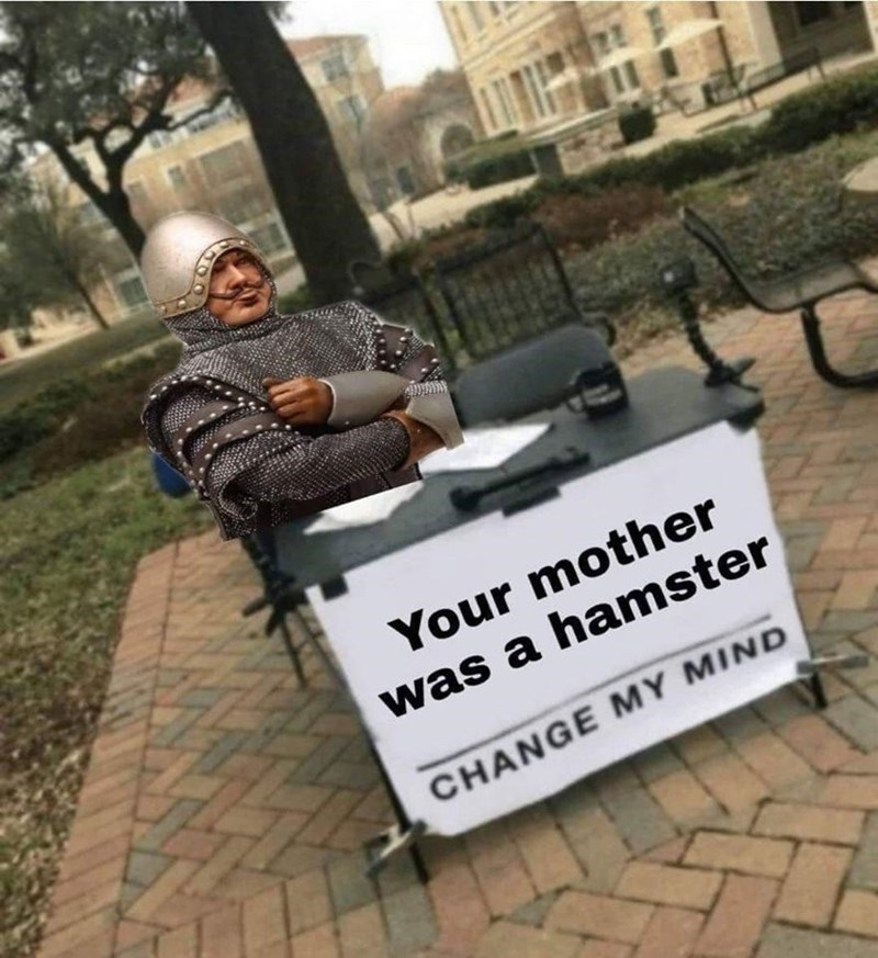 Your mother was a hamster CHANGE MY MIND