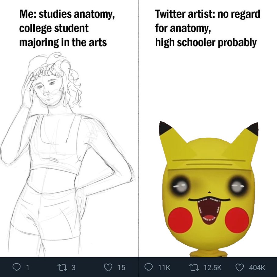 Twitter artist: no regard for anatomy, high schooler probably Me: studies anatomy, college student majoring in the arts 27 3 15 11K L7 12.5K 404K