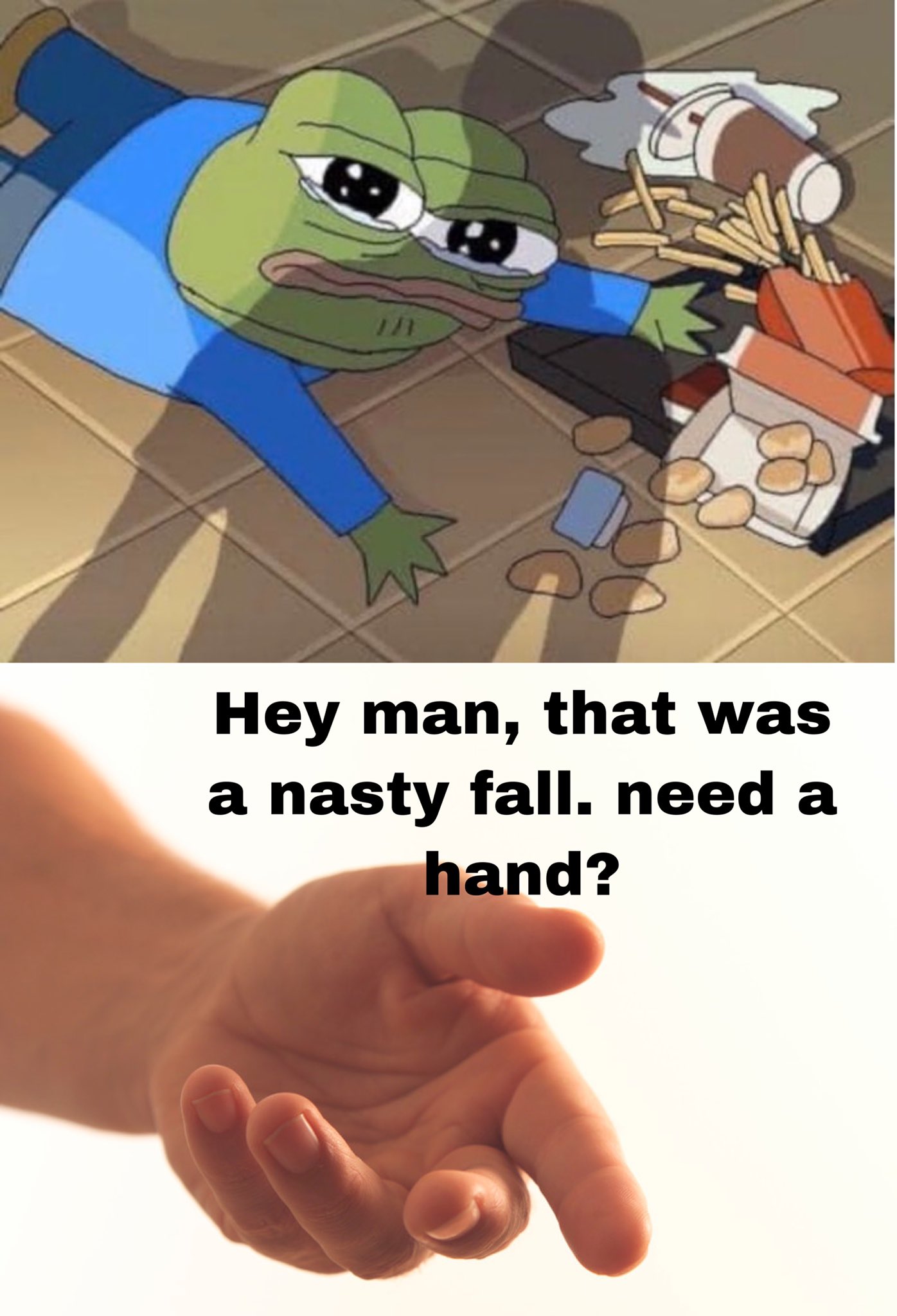 Hey man, that was a nasty fall. need a hand?