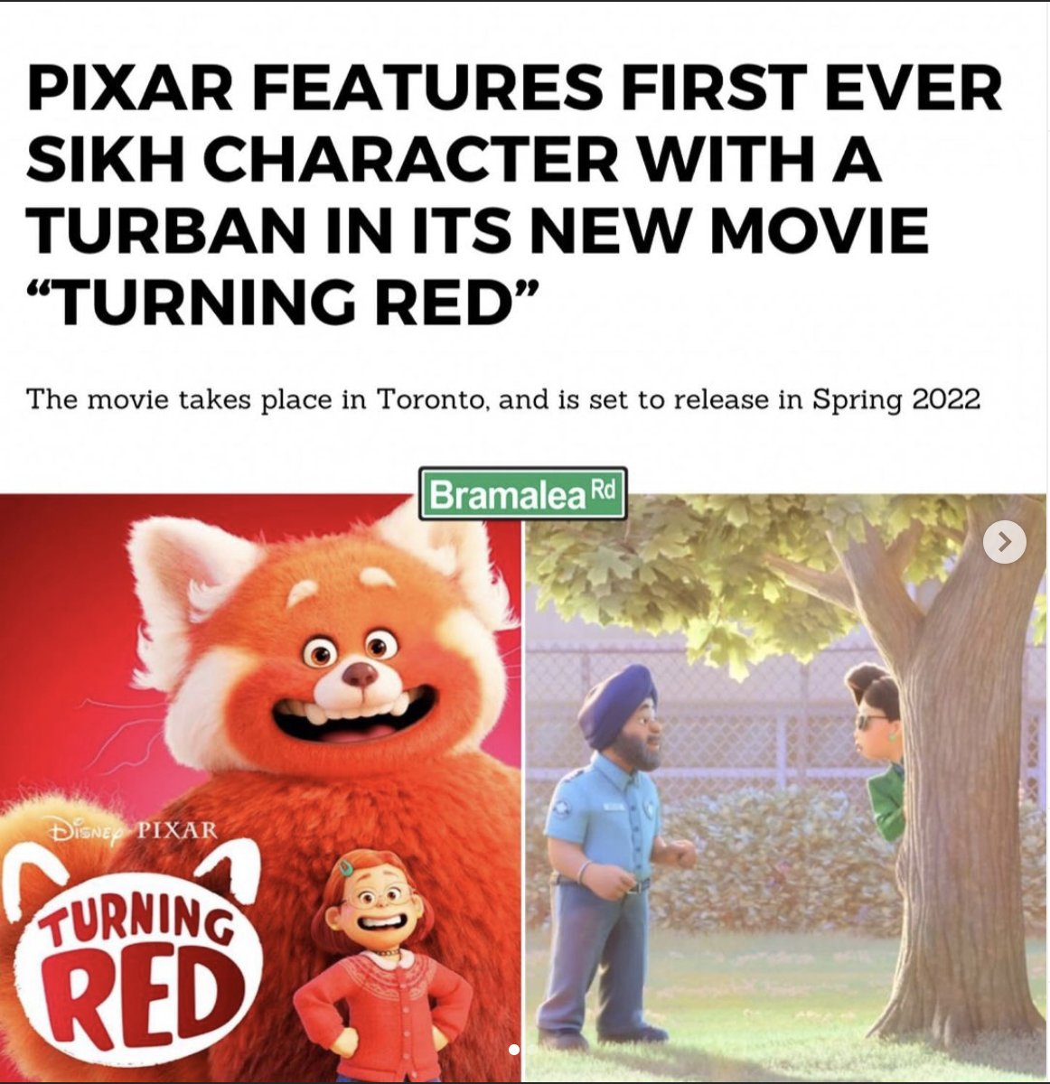 PIXAR FEATURES FIRST EVER SIKH CHARACTER WITH A TURBAN IN ITS NEW MOVIE "TURNING RED" The movie takes place in Toronto, and is set to release in Spring 2022 Bramalea Rd ĐisNE PIXAR TURNING RED