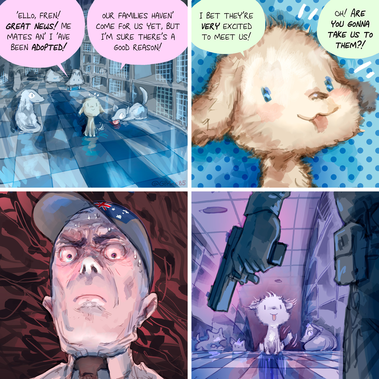 "Australian authorities have shot dead rescue dogs due to Covid restrictions. They shot them to stop volunteers at an animal shelter from travelling to pick them up":https://twitter.com/PoliticsForAlI/status/1429423410543833088?s=20

"Rescue dogs shot dead by NSW council due to COVID-19 restrictions":https://www.smh.com.au/national/nsw/rescue-dogs-shot-dead-by-nsw-council-due-to-covid-19-restrictions-20210821-p58ksh.html