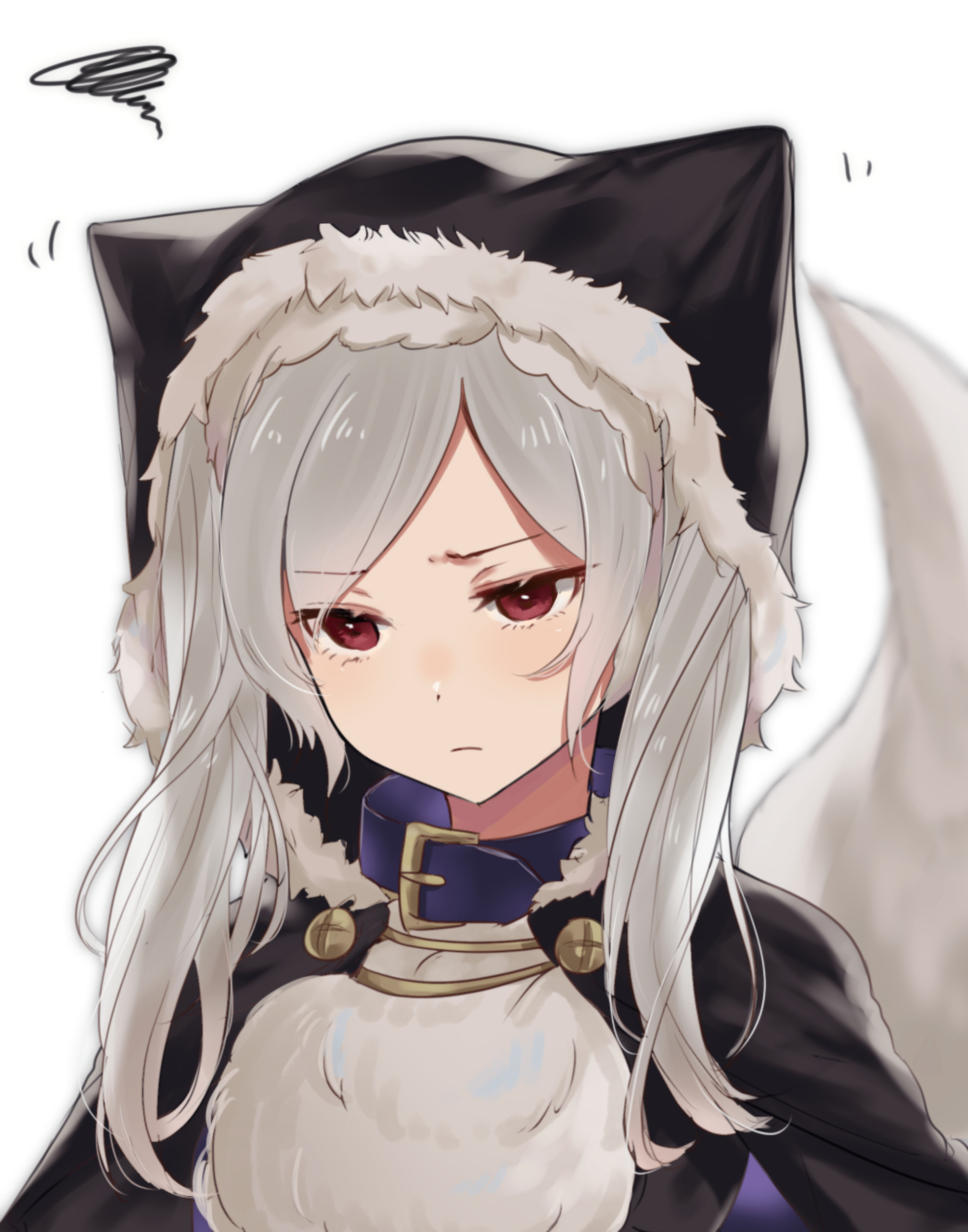 anime wolf girl with white hair