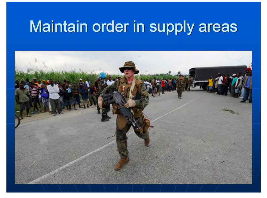 Maintain order in supply areas
