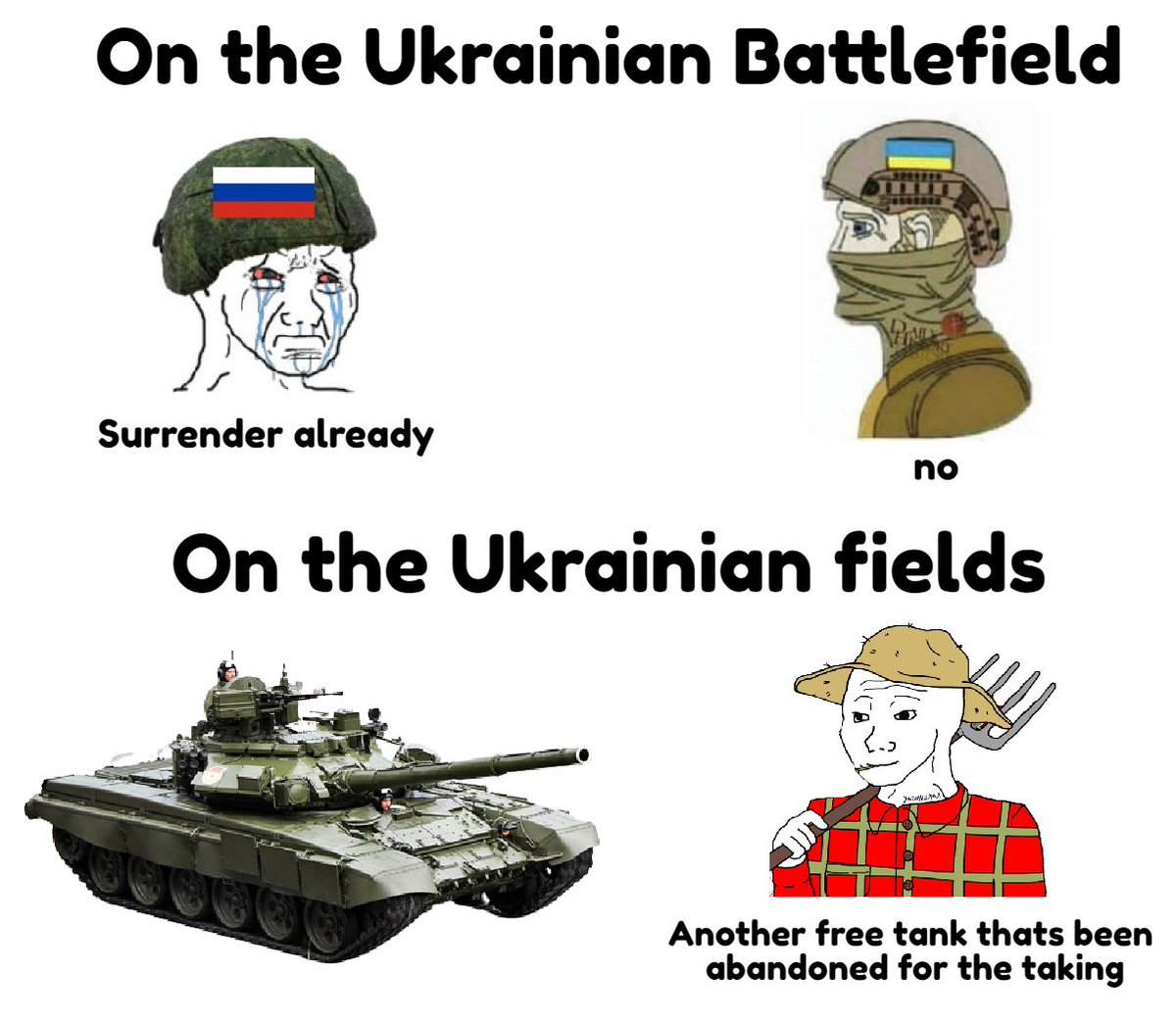 On the Ukrainian Battlefield Surrender already no On the Ukrainian fields Another free tank thats been abandoned for the taking