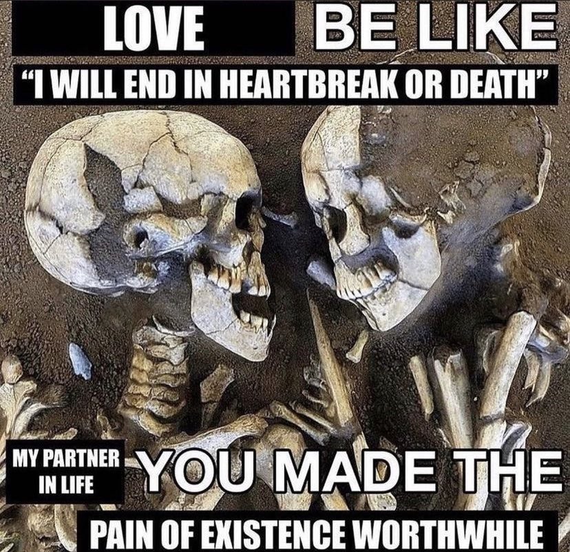 BE LIKE “I WILL END IN HEARTBREAK OR DEATH" LOVE MY PARTNER VOU MADE THE IN LIFE PAIN OF EXISTENCE WORTHWHILE