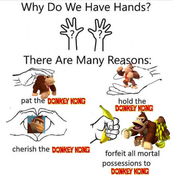 Why Do We Have Hands? There Are Many Reasons: pat the DONKEY KONG hold the DONKEY KONG cherish the DONKEY KONG forfeit all mortal possessions to DONKEY KONG