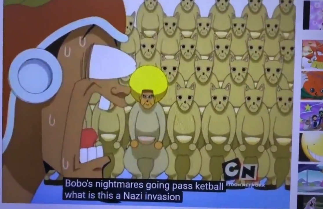 Thanks to Bobobo OOC for helping me find the clip:
<blockquote class="twitter-tweet"><p lang="en" dir="ltr">The automated captions for the YouTube upload of Kid Bobobo&#39;s nightmare are....something else <a href="https://t.co/DjLRDVPU7u">pic.twitter.com/DjLRDVPU7u</a></p>&mdash; Bobobo-bo Bo-bobo Out of Context (@BoboboOOC) <a href="https://twitter.com/BoboboOOC/status/1277048982406135808?ref_src=twsrc%5Etfw">June 28, 2020</a></blockquote> <script async src="https://platform.twitter.com/widgets.js" charset="utf-8"></script>