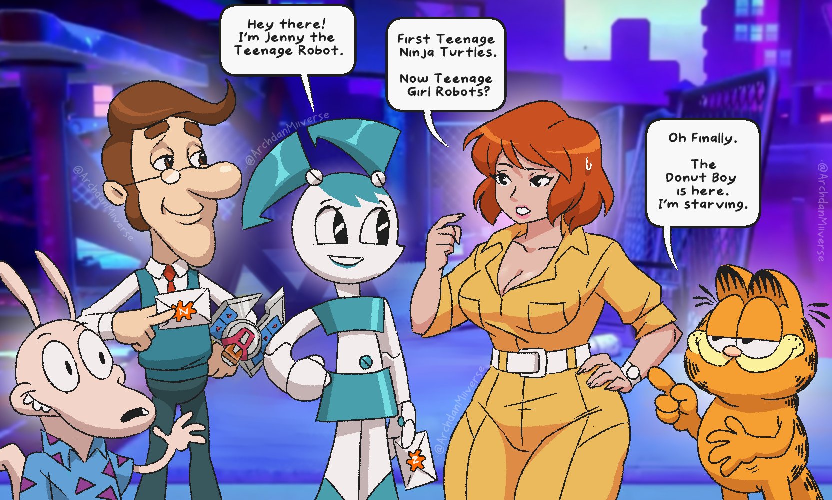 Hey there! I'm Jenny the Teenage Robot. Fırst Teenage Nın ja Turtles. Now Teenage Gırl Robots? Oh Finally. @ArchdanMiiverse The Donut Boy is here. I'm starving. @ArchdanMIIverse chdanA @ArchdanMiiverse