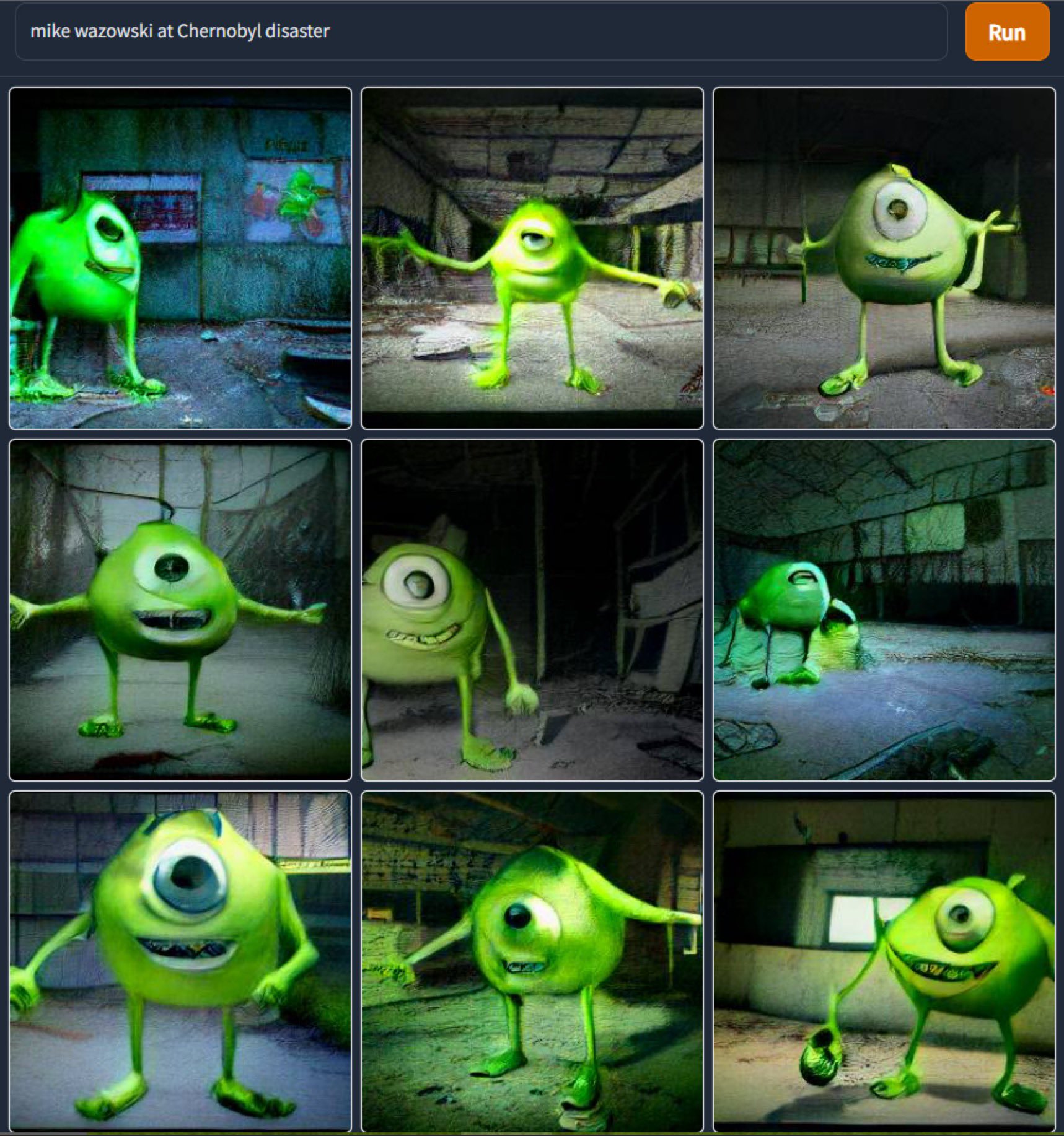 mike wazowski at Chernobyl disaster PEUT Run