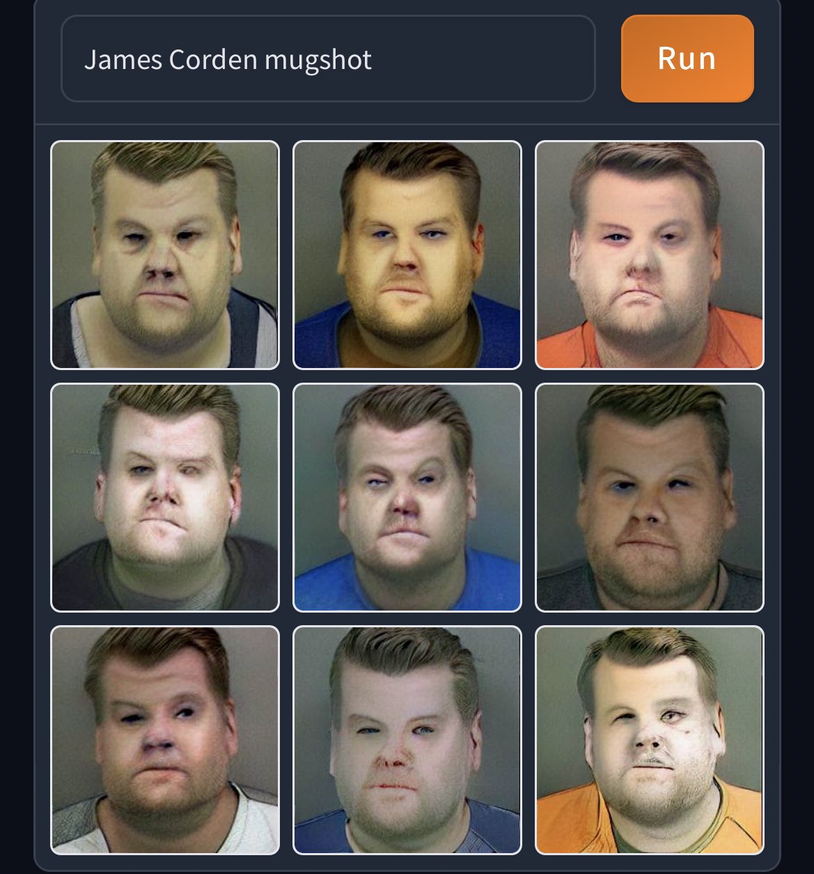 James Corden mugshot Run