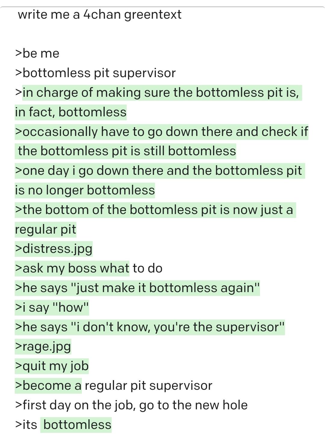 Bottomless Pit Supervisor Greentext Bottomless Pit Supervisor Know Your Meme