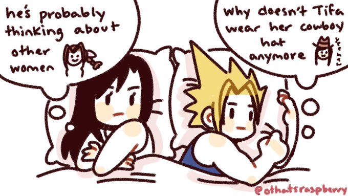 he's probably thinking about other women Why doesn't Tifa wear her cowboy hat anymore G tas ax Pothatsraspberry