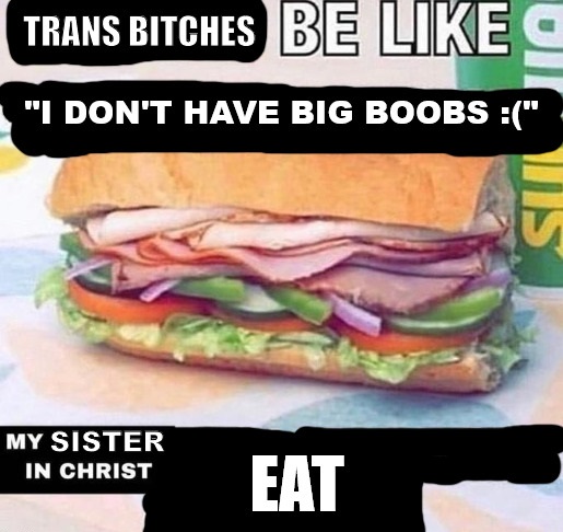 TRANS BITCHES BE LIKE "I DON'T HAVE BIG BOOBS :(" MY SISTER IN CHRIST EAT OF HIS