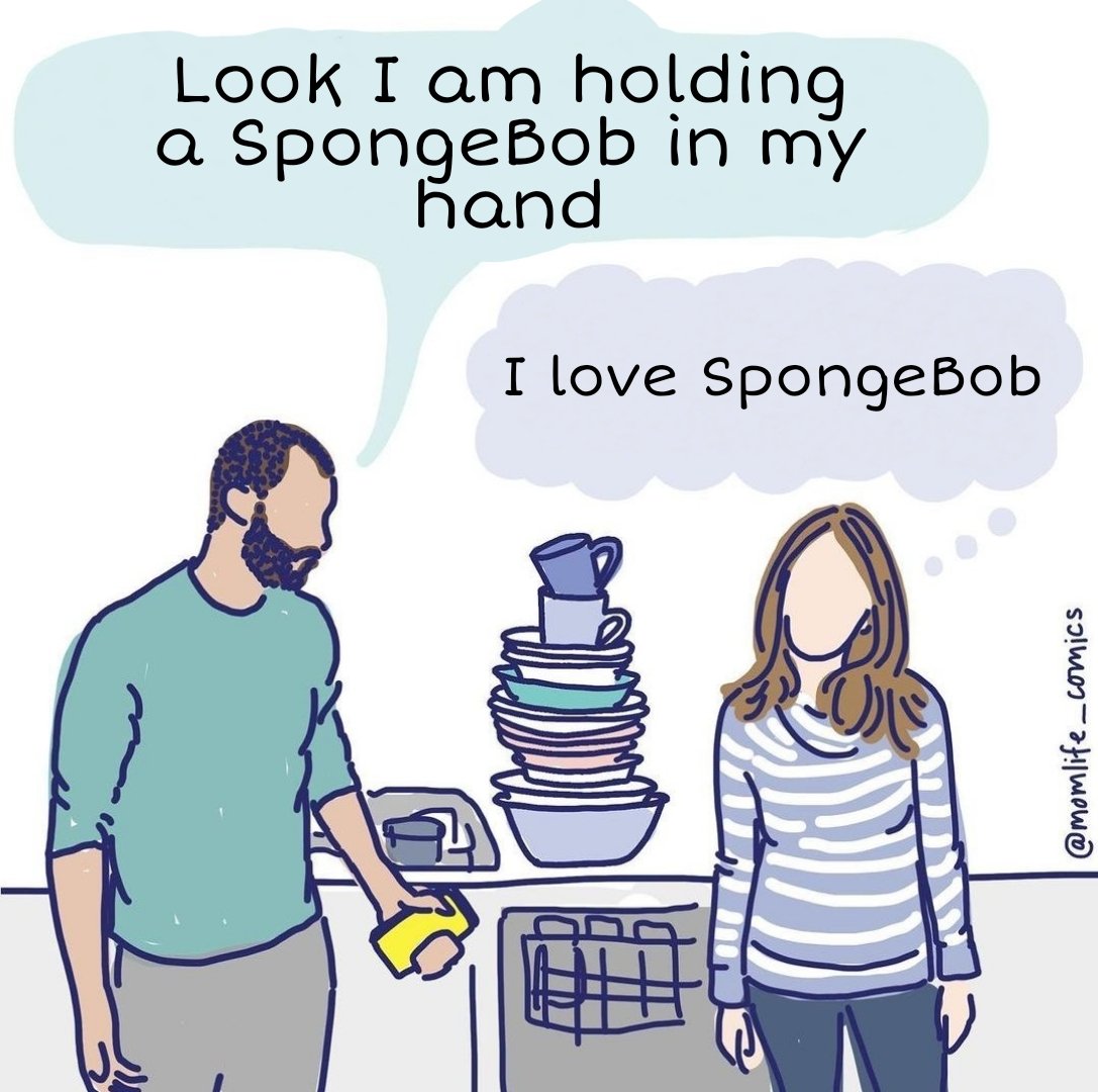 Look I am holding a SpongeBob in my hand I love SpongeBob SUDAD (BRU) @momlife_comics