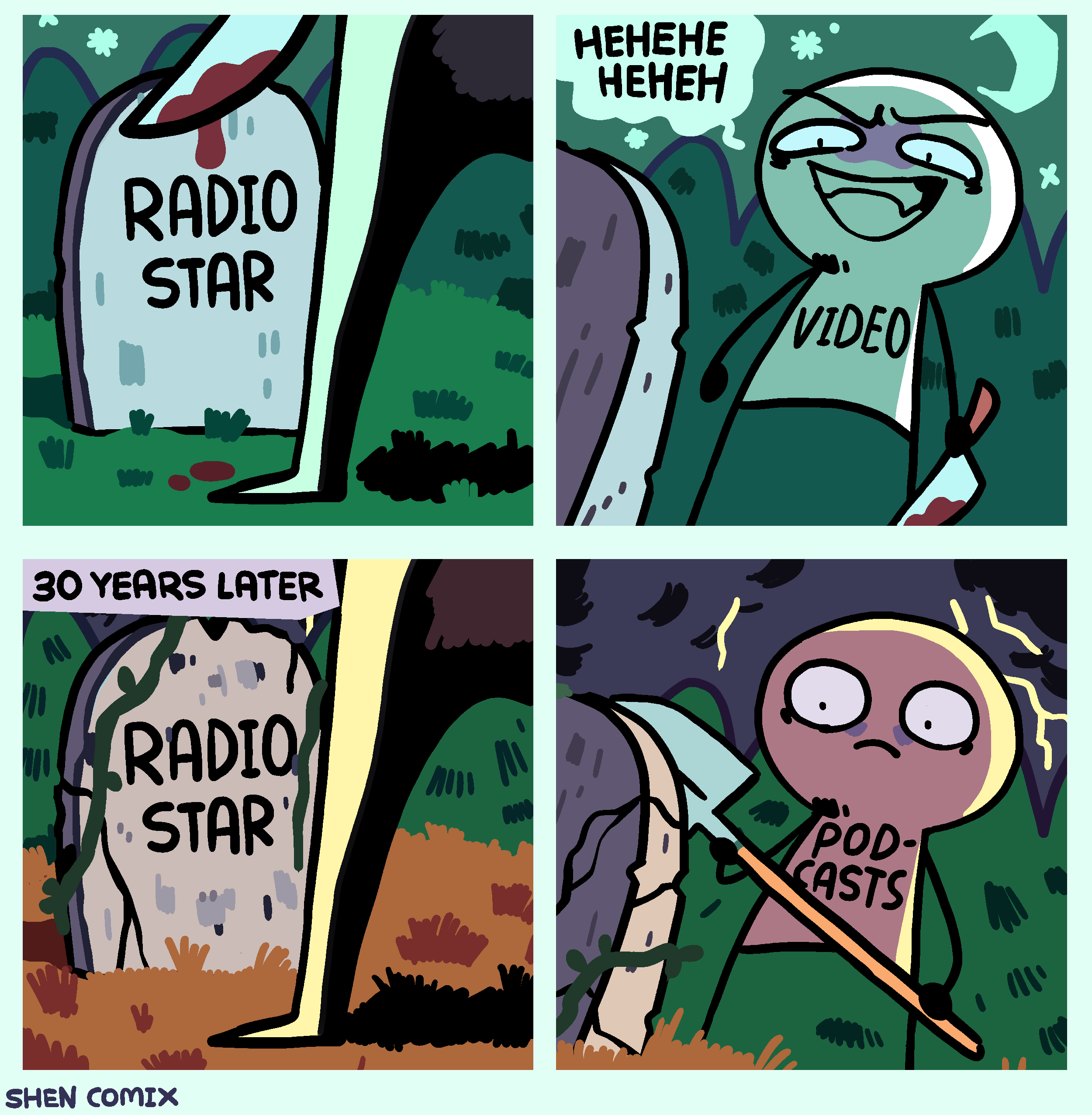 RADIO I STAR 30 YEARS LATER AI RADIO STAR SHEN COMIX MM All AMM HEHEHE НЕНЕН VIDEO POD- CASTS • X (11