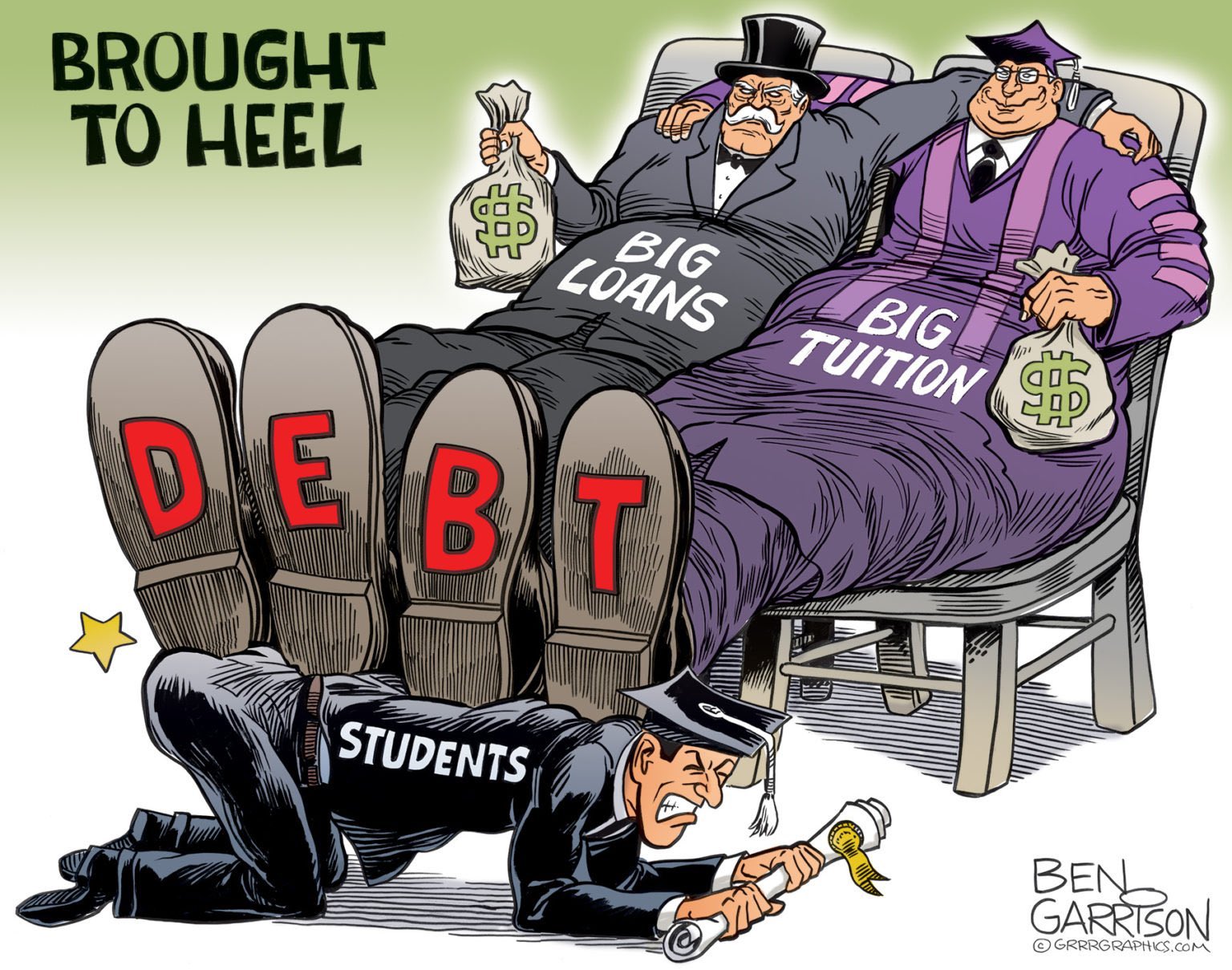 BROUGHT TO HEEL DE 200 BIG LOANS BIT STUDENTS BIG TUITION AD BEN GARRISON OGRRRGRAPHICS.COM