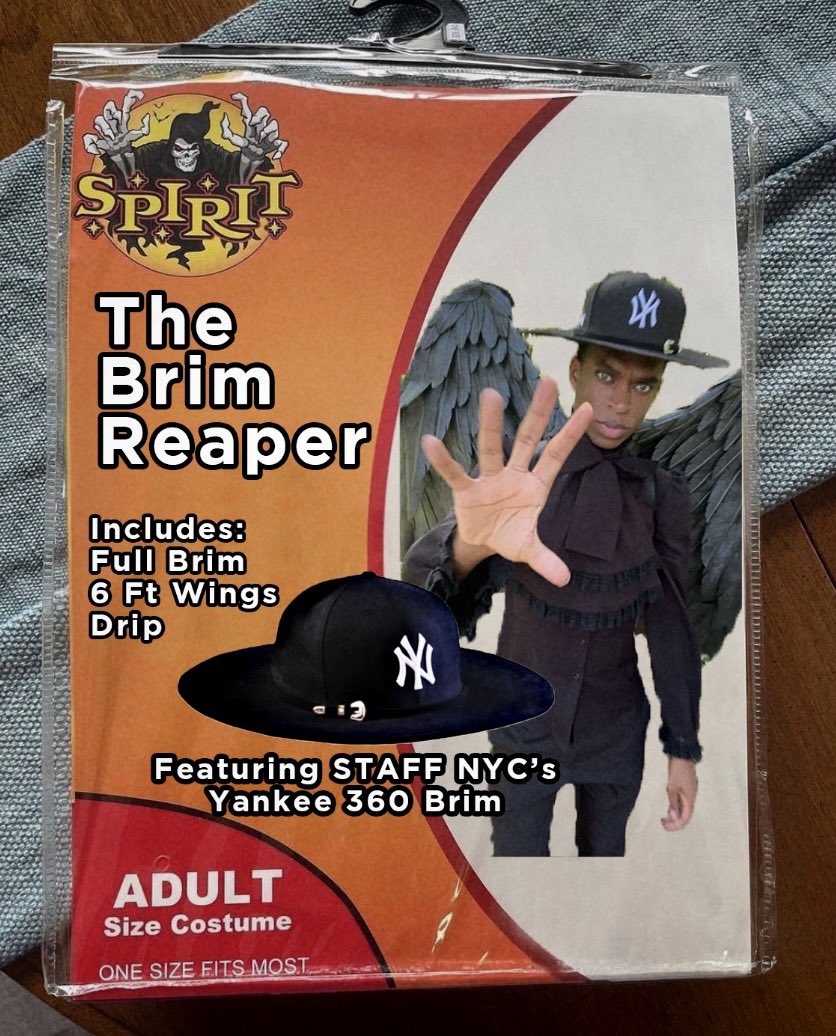 SPIRIT The Brim Reaper Includes: Full Brim 6 Ft Wings Drip Featuring STAFF NYC's Yankee 360 Brim ADULT Size Costume ONE SIZE FITS MOST 14