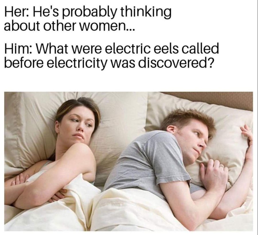 Her: He's probably thinking about other women... Him: What were electric eels called before electricity was discovered?