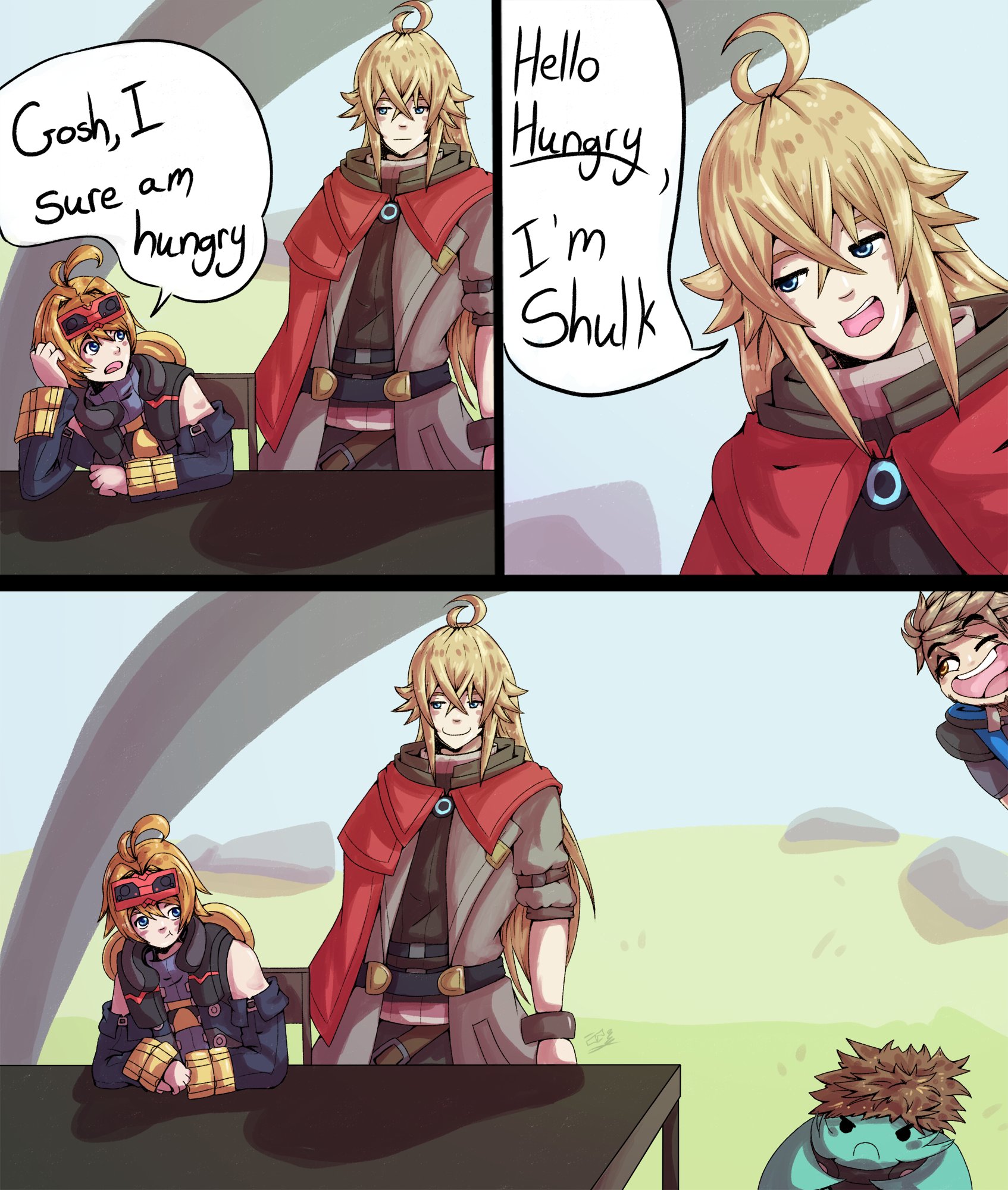 Gosh, I Sure am hungry Hello Hungry I'm Shulk