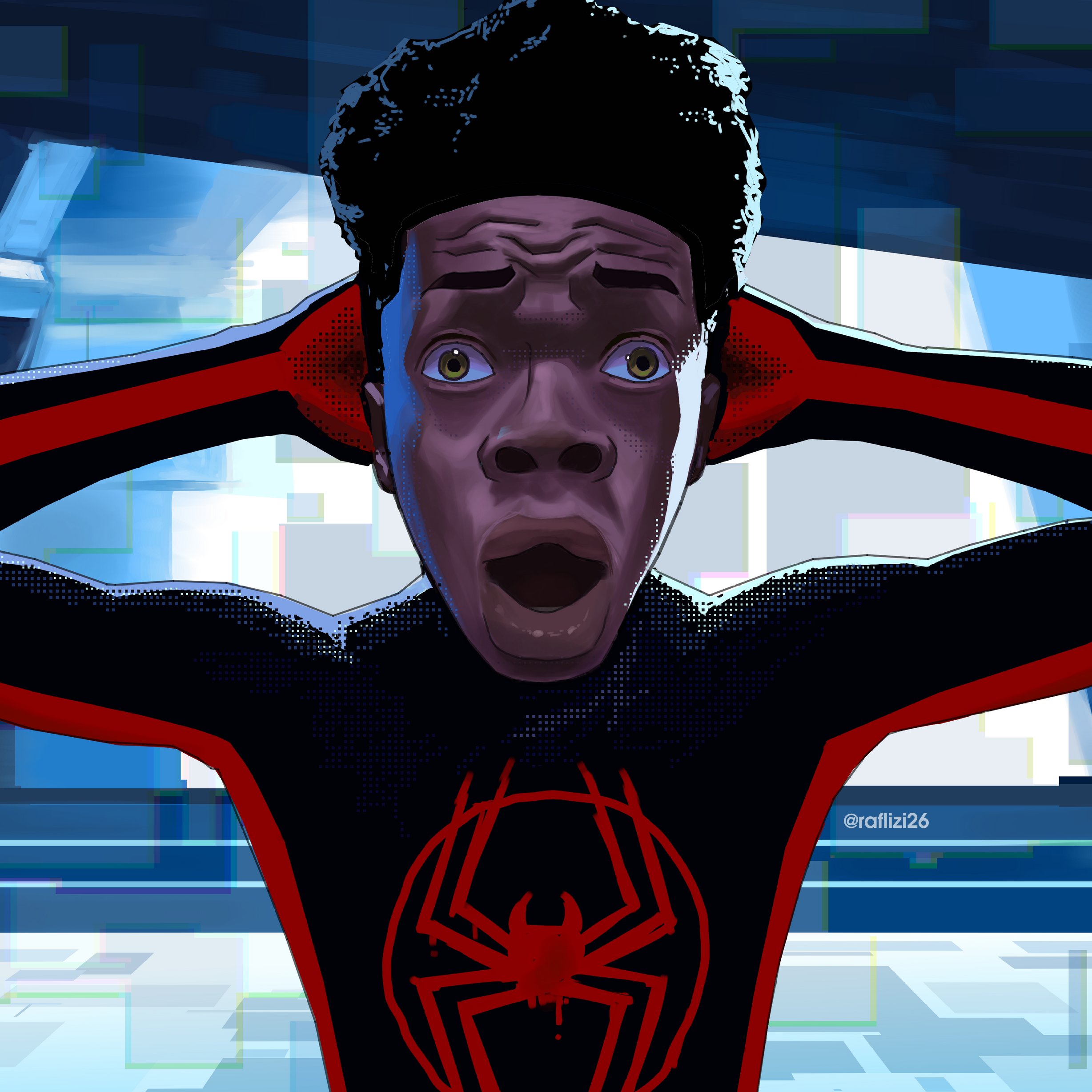 Miles Morales when Kilometer Immorales walks in / Shocked Miles Morales