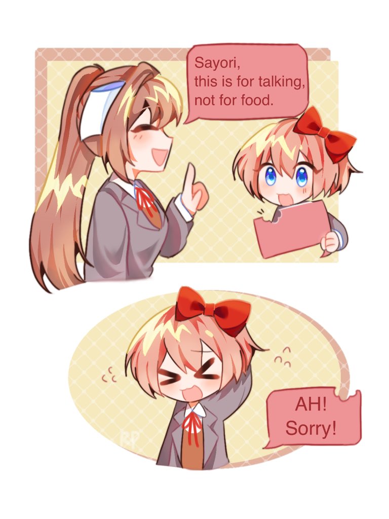 SE Sayori, this is for talking, not for food. AH! Sorry!