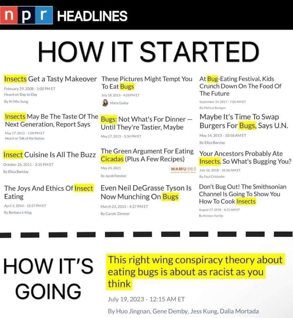 npr HEADLINES HOW IT STARTED Insects Get a Tasty Makeover These Pictures Might Tempt You To Eat Bugs July 18, 2013-4:28 PMET Maria Godoy February 29, 2008- 1:00 PM ET Heard on Day to Day By Ki Min Sung Insects May Be The Taste Of The Next Generation, Report Says May 17, 2013 1:00 PM ET Heard on Talk of the Nation Insect Cuisine Is All The Buzz October 26, 2011-3:35 PM ET By Eliza Barclay Bugs: Not What's For Dinner - Until They're Tastier, Maybe May 27, 2015 5:34 PMET April 3, 2014-12:57 PM ET By Barbara J. King The Green Argument For Eating Cicadas (Plus A Few Recipes) May 24, 2021 By Jacob Fenston The Joys And Ethics Of Insect Even Neil DeGrasse Tyson Is Eating Now Munching On Bugs March 23, 2015 4:27 PMET By Carole Zimmer At Bug-Eating Festival, Kids Crunch Down On The Food Of The Future September 14, 2017 7:00 AMET By Melissa Banigan Maybe It's Time To Swap Burgers For Bugs, Says U.N. May 14, 2013 10:58 AMET By Eliza Barclay Your Ancestors Probably Ate Insects. So What's Bugging You? WAMU 88.5 July 16, 2018 10:56 AMET By Paul Chisholm Don't Bug Out! The Smithsonian Channel Is Going To Show You How To Cook Insects August 27, 2018 8:23 AM ET By Kristen Hartke This right wing conspiracy theory about HOW IT'S eating bugs is about as racist as you think GOING July 19, 2023. 12:15 AM ET By Huo Jingnan, Gene Demby, Jess Kung, Dalia Mortada
