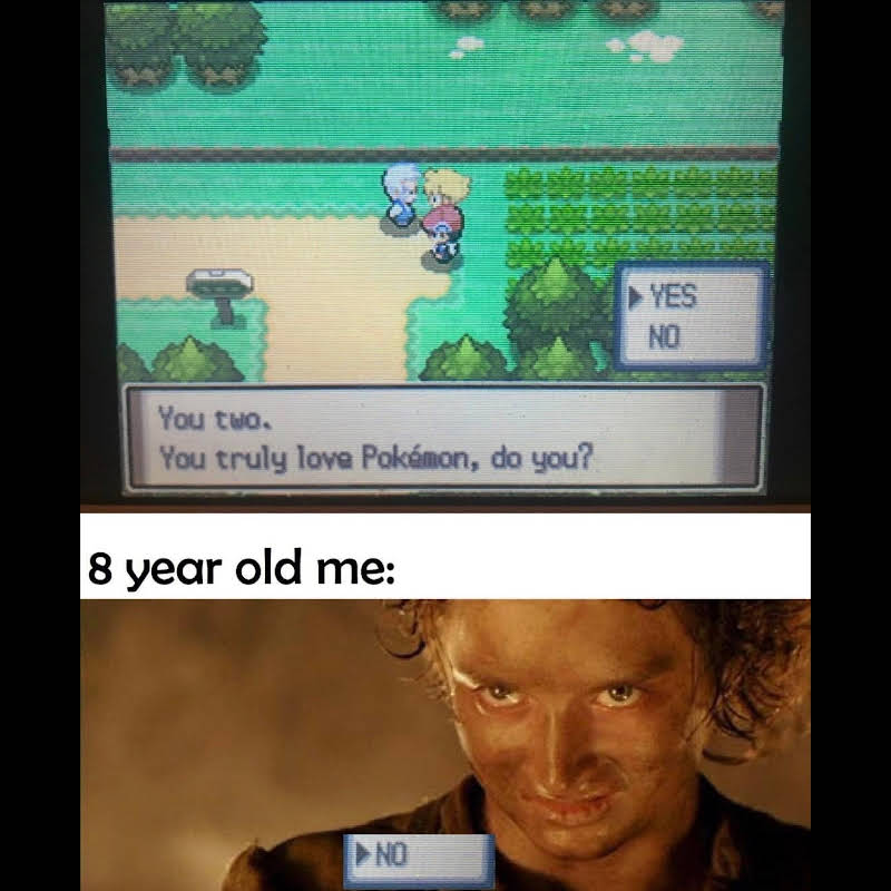 You two. You truly love Pokémon, do you? 8 year old me: ▶NO ▶ YES NO