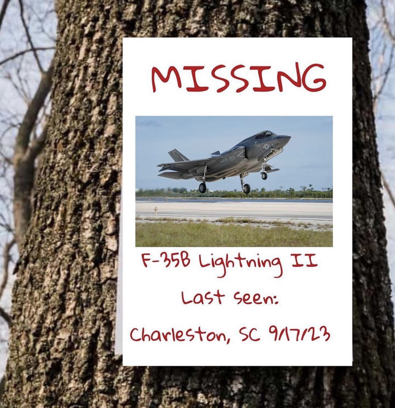 MISSING F-35B Lightning II Last seen: Charleston, SC 9/17/23