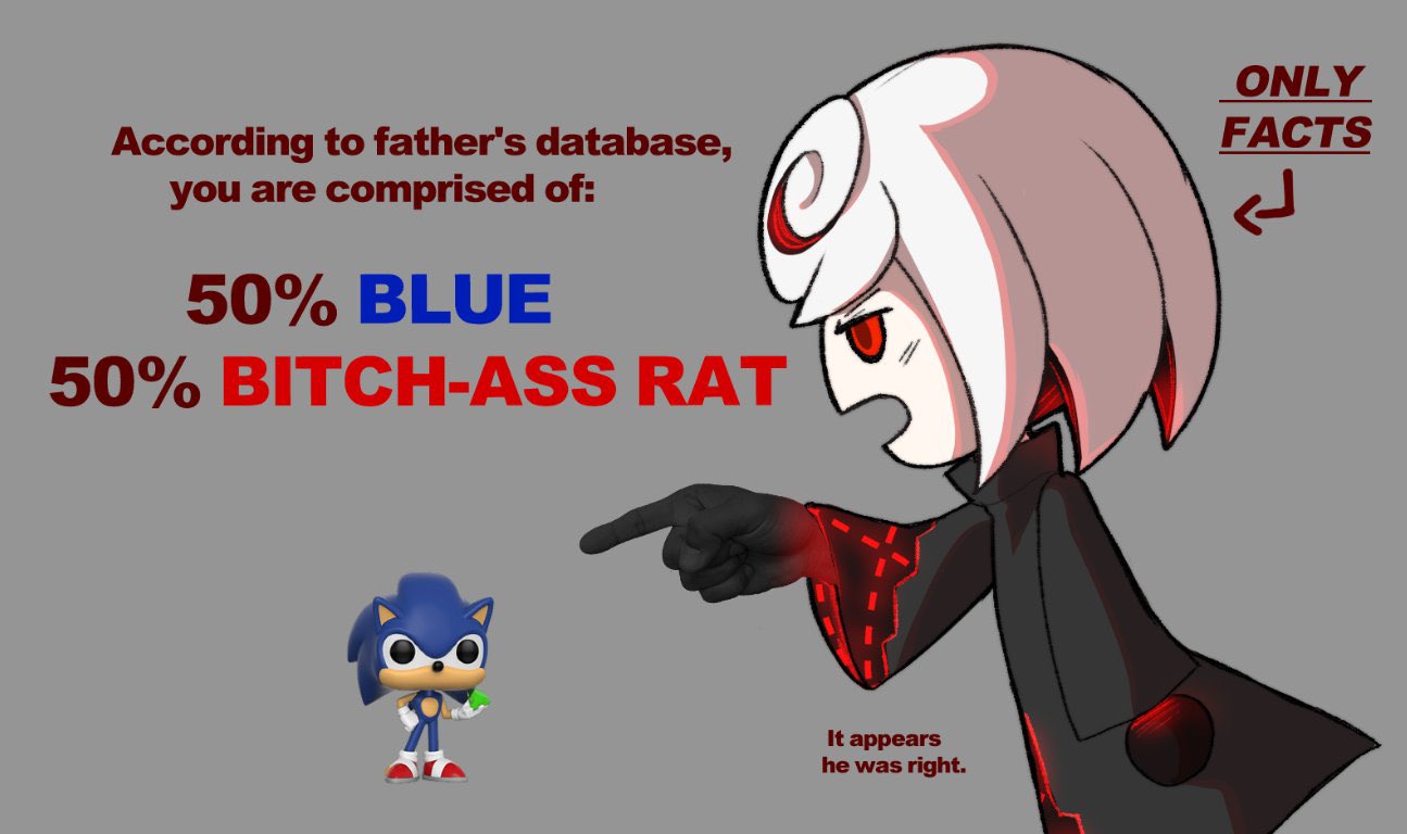 According to father's database, you are comprised of: 50% BLUE 50% BITCH-ASS RAT It appears he was right. ONLY FACTS ل