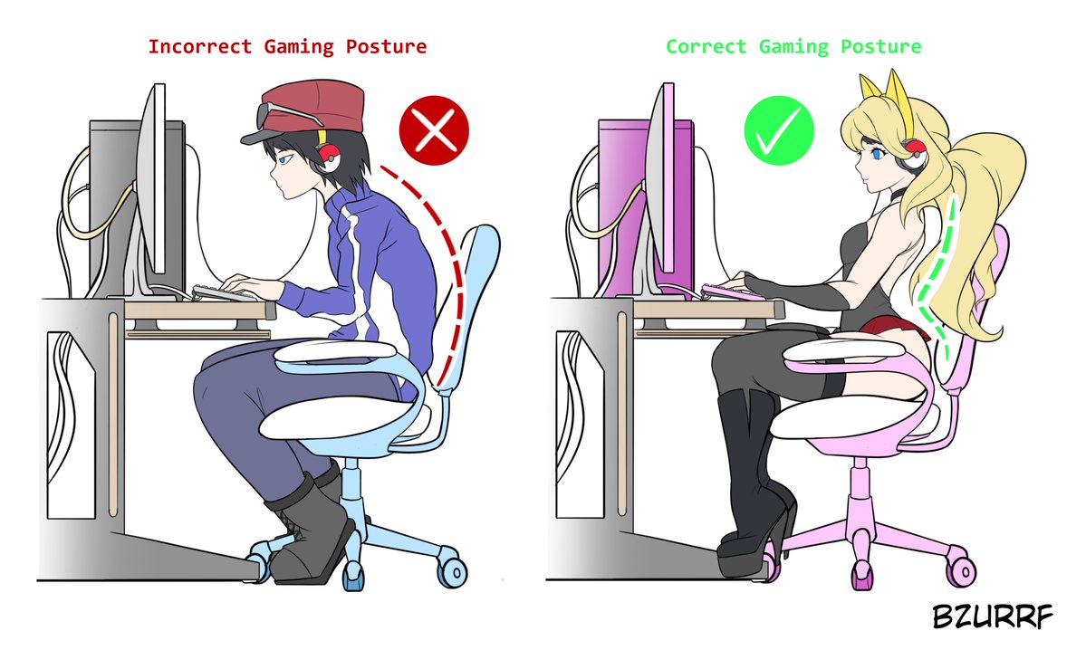 Incorrect Gaming Posture Correct Gaming Posture BZURRF