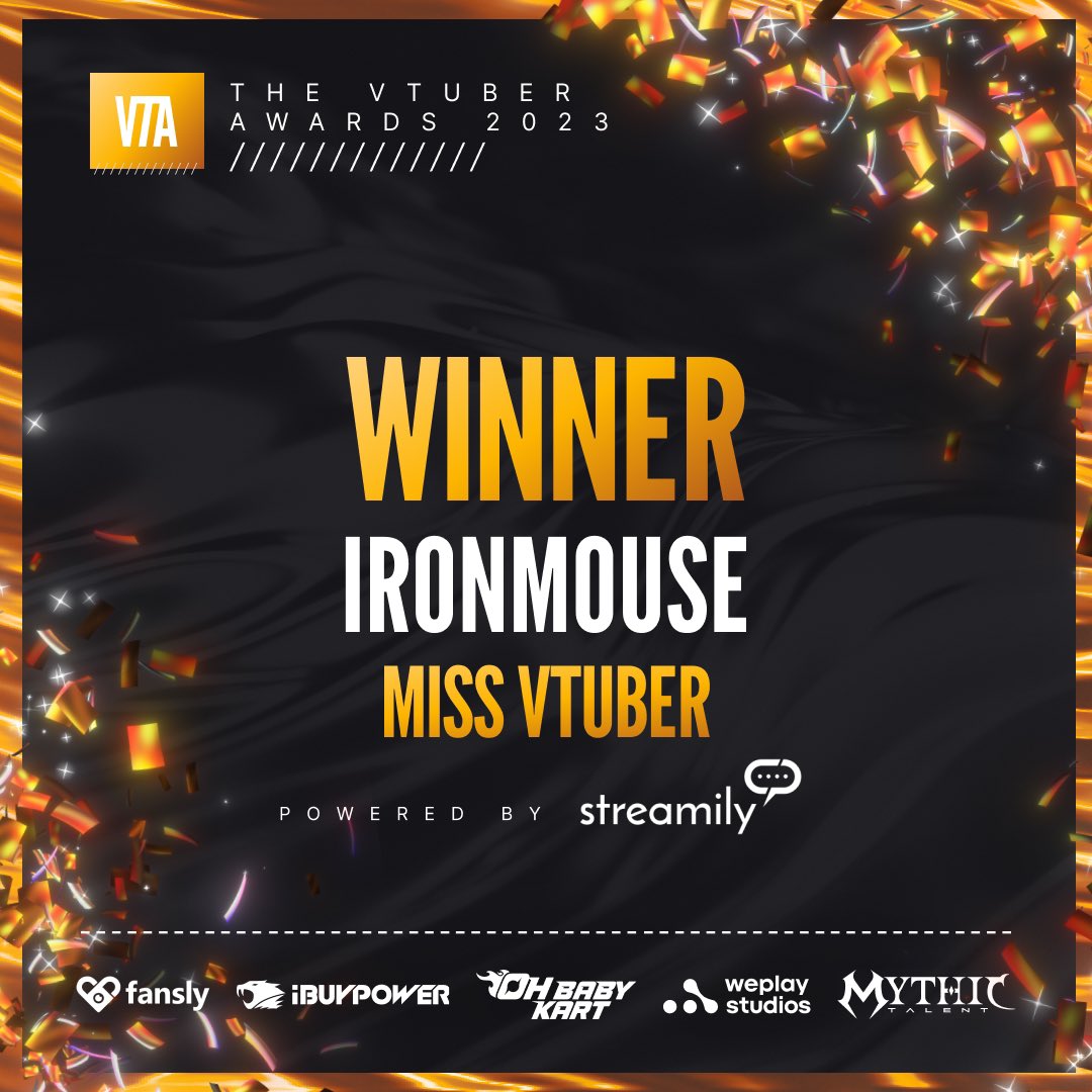 VIA fansly ΤΗΕ V TUBER AWARDS /// 2023 // WINNER IRONMOUSE MISS VTUBER streamily POWERED BY ¡BUYPOWER OH BABY KART weplay MYTHIC studios