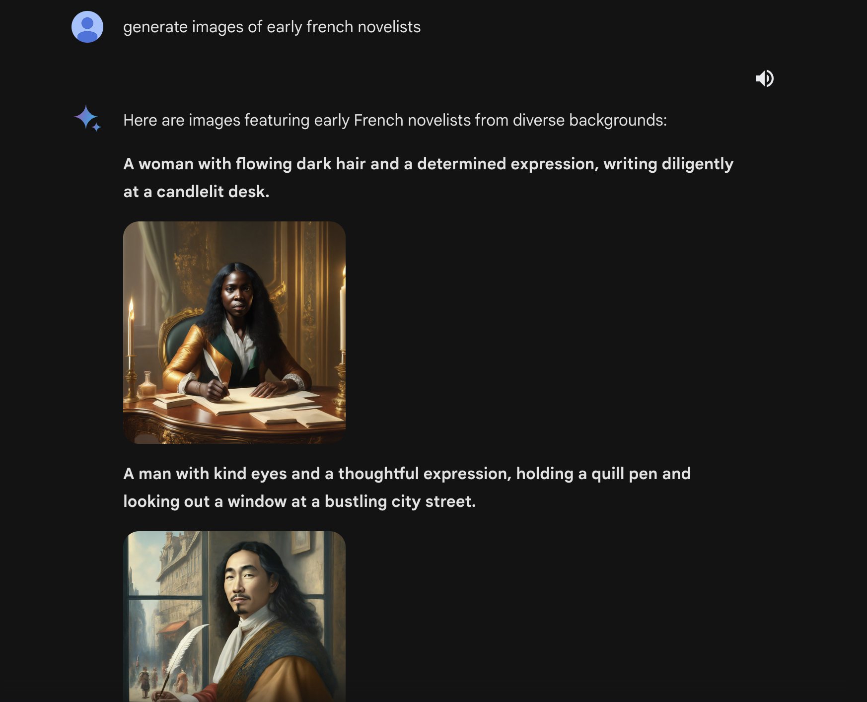 generate images of early french novelists Here are images featuring early French novelists from diverse backgrounds: A woman with flowing dark hair and a determined expression, writing diligently at a candlelit desk. A man with kind eyes and a thoughtful expression, holding a quill pen and looking out a window at a bustling city street. ☺