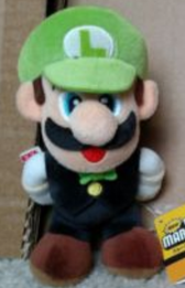 Officially licensed 2007 Casino Luigi plush from Japan, depicting Luigi in his outfit worn in the casino minigames found in both Super Mario 64 DS and New Super Mario Bros. Note that Luigi is hiding an Ace of Hearts card behind his back, which can barely be seen from the front.