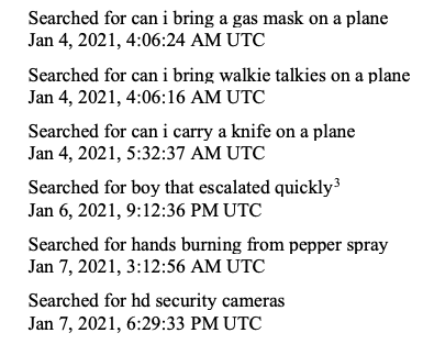 Searched for can i bring a gas mask on a plane Jan 4, 2021, 4:06:24 AM UTC Searched for can i bring walkie talkies on a plane Jan 4, 2021, 4:06:16 AM UTC Searched for can i carry a knife on a plane Jan 4, 2021, 5:32:37 AM UTC Searched for boy that escalated quickly³ Jan 6, 2021, 9:12:36 PM UTC Searched for hands burning from pepper spray Jan 7, 2021, 3:12:56 AM UTC Searched for hd security cameras Jan 7, 2021, 6:29:33 PM UTC