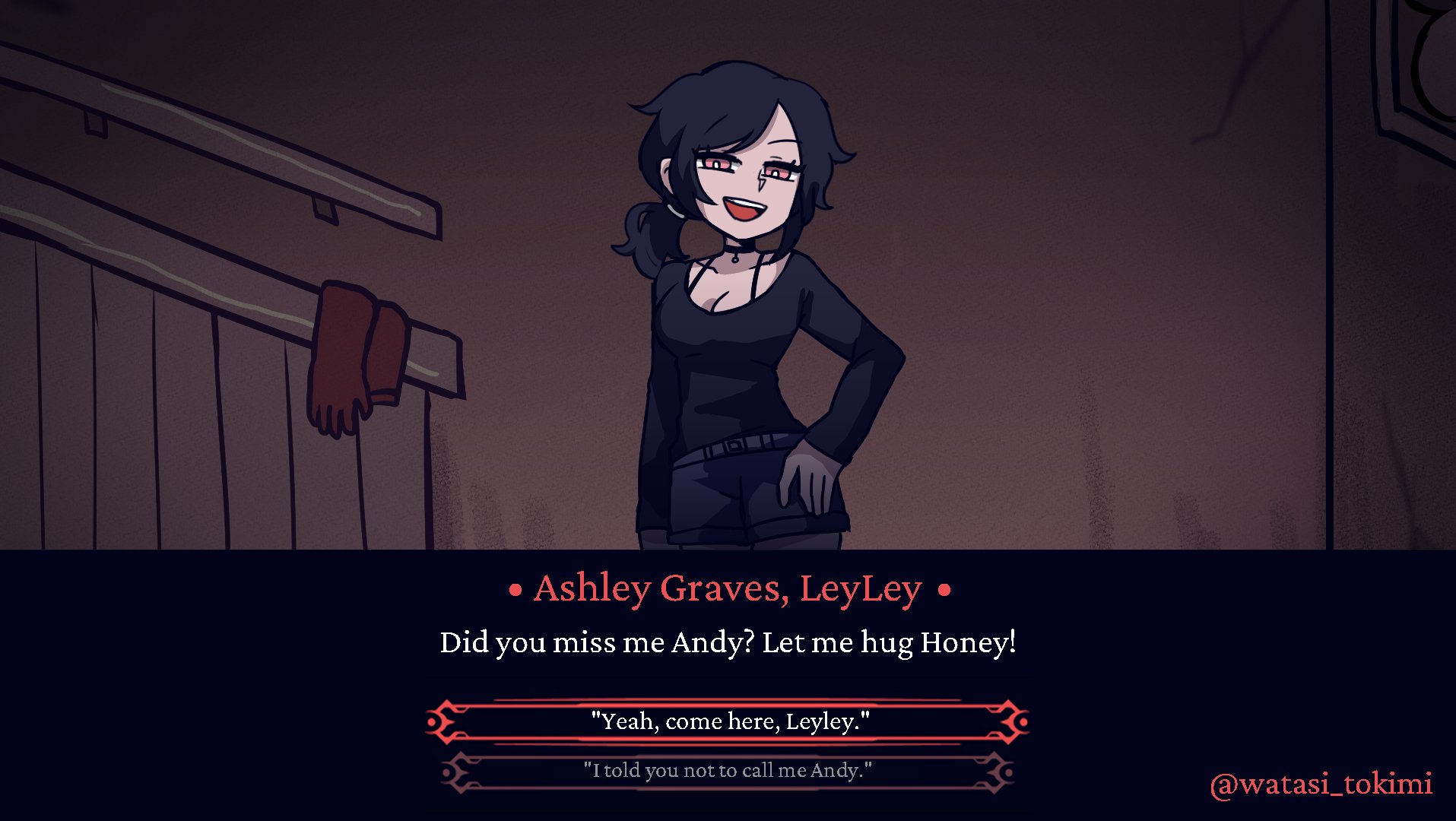 Ashley Graves, LeyLey Did you miss me Andy? Let me hug Honey! "Yeah, come here, Leyley." "I told I you not to call me Andy." @watasi_tokimi