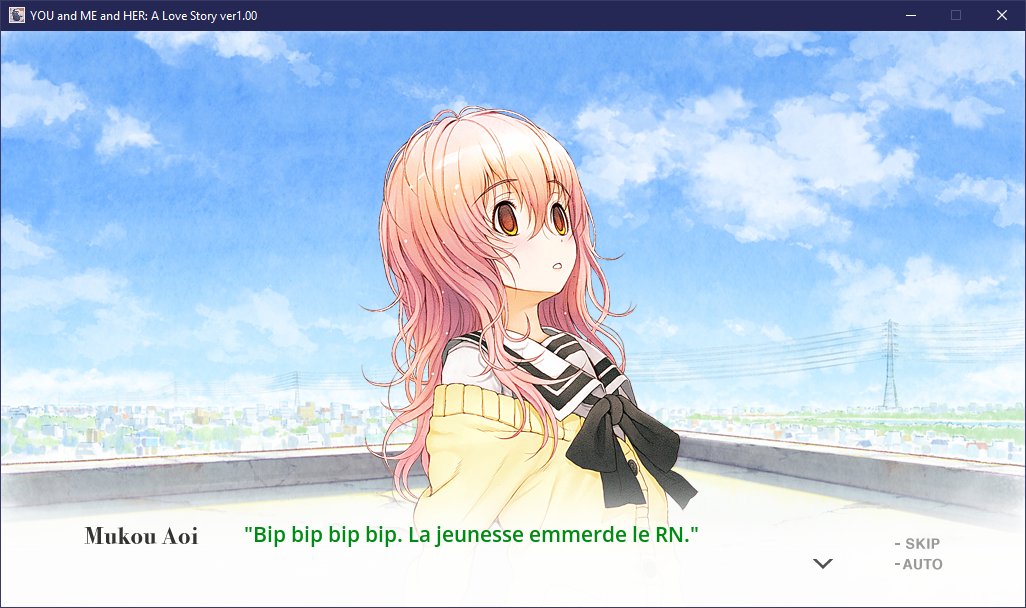 YOU and ME and HER: A Love Story ver1.00 Mukou Aoi "Bip bip bip bip. La jeunesse emmerde le RN." - SKIP - AUTO