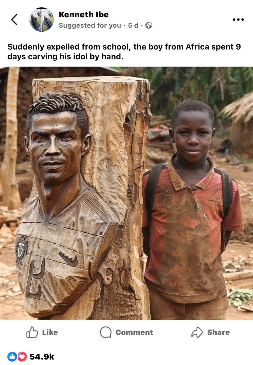 Kenneth Ibe Suggested for you 5 d Suddenly expelled from school, the boy from Africa spent 9 days carving his idol by hand. Like Comment Share 54.9k