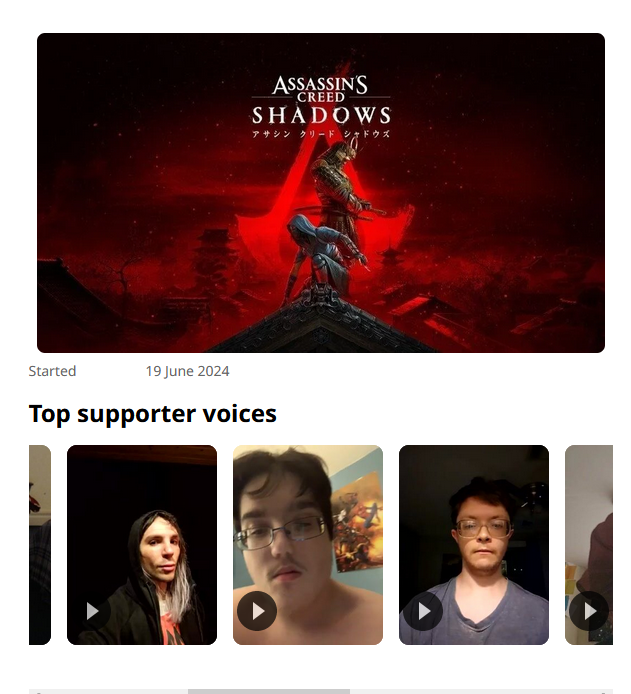 Started 19 June 2024 ASSASSIN'S CREED SHADOWS アサシンクリード シャドウズ Top supporter voices